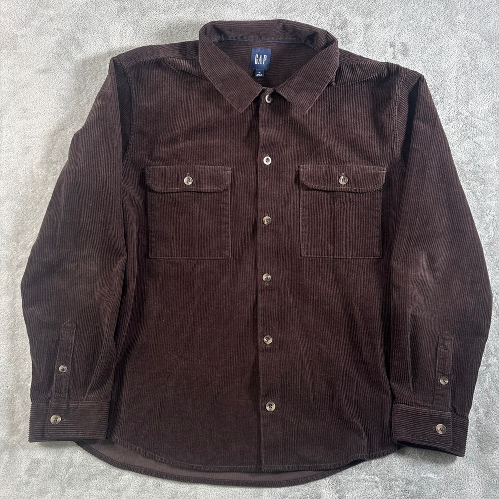 Vintage Gap Corduroy Button Down Shirt Mens XL Brown Long Sleeve Dual Pocket
